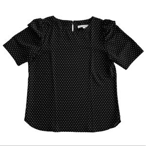 LOFT Short Sleeved Polka Dot Blouse - Black/white